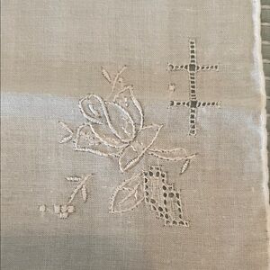 Embroidered Linen Handkerchief with Floral Design